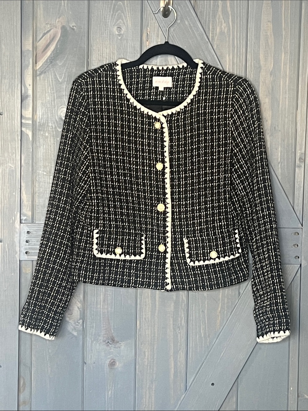 Entro Sz S Black & Cream Tweed Boxy Blazer